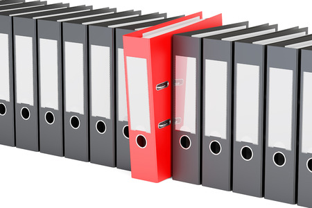 row from ring binders, 3D rendering isolated on white backgroundの写真素材