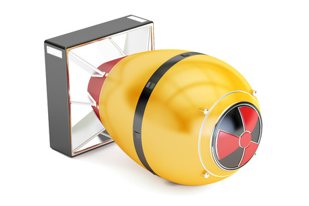 Yellow atomic bomb, 3D rendering isolated on white backgroundの写真素材