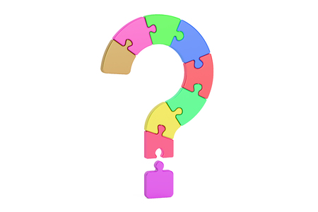 Question mark puzzle, 3D rendering isolated on white backgroundの写真素材