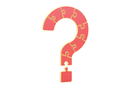 Red Question Mark Puzzle, 3D rendering isolated on white backgroundの写真素材