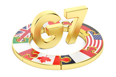 G7 puzzle concept, 3D rendering isolated on white backgroundの写真素材