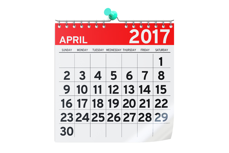 April 2017 calendar, 3D rendering isolated on white backgroundの写真素材