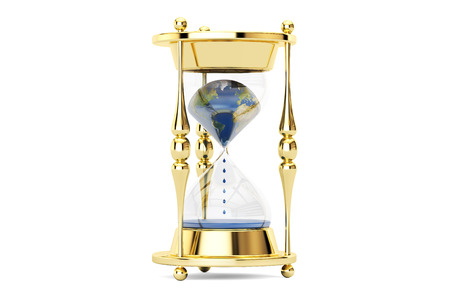 Earth in hourglass, ecological concept. 3D rendering isolated on white background