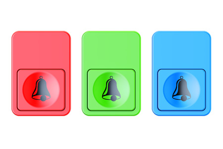 Colored doorbells buttons, 3D rendering isolated on white backgroundの写真素材