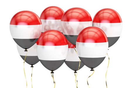 Balloons with flag of Yemen, holiday concept. 3D rendering isolated on white backgroundの写真素材