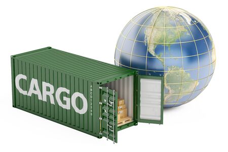 Global cargo shipping and delivery concept, 3D rendering isolated on white background
