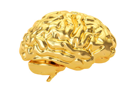 Golden Brain, 3D rendering isolated on white backgroundの写真素材