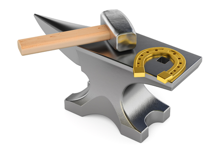 anvil with horseshoe, 3D rendering isolated on white backgroundの写真素材