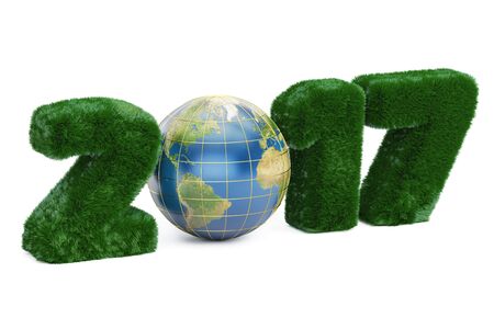 Earth Day 2017 concept, 3D rendering isolated on white backgroundの写真素材