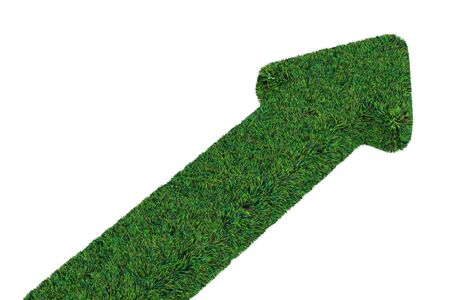 Arrow from grass, 3D rendering isolated on white backgroundの写真素材