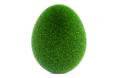 Egg from grass, eco concept. 3D rendering isolated on white backgroundの写真素材