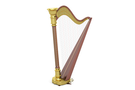 Harp, 3D rendering isolated on white backgroundの写真素材