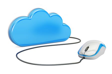 Cloud computing concept with computer mouse, 3D rendering isolated on white backgroundの写真素材