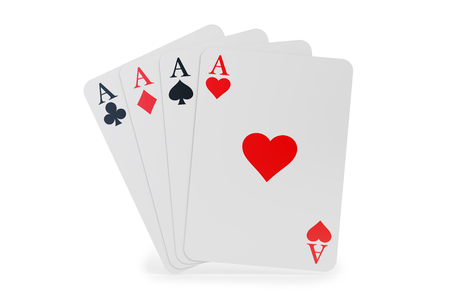 Four aces closeup, 3D rendering isolated on white background