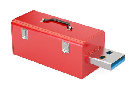 USB flash drive service and rescue concept. 3D rendering isolated on white backgroundの写真素材