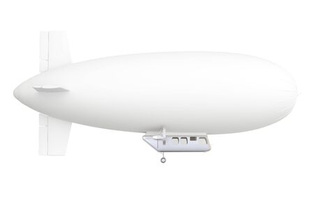 White airship or dirigible balloon, 3D rendering isolated on white backgroundの写真素材