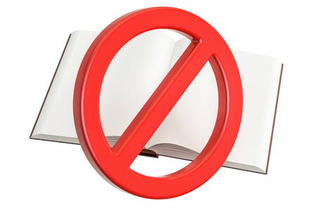 Book with forbidden, prohibition sign, 3D renderingの写真素材