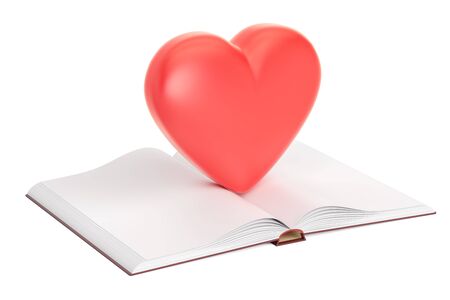 Opened blank book with red heart, 3D renderingの写真素材