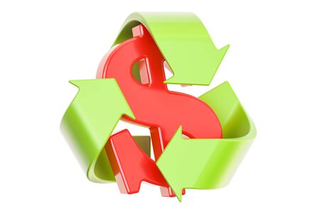 Recycle symbol with dollar sign, 3D rendering isolated on white backgroundの写真素材