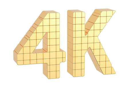4K concept, 3D rendering isolated on white backgroundの写真素材