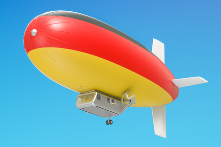 Airship or dirigible balloon with German flag, 3D rendering isolated on white backgroundの写真素材