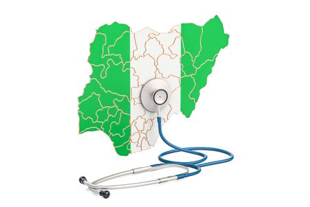 Nigerian map with stethoscope, national health care concept, 3D renderingの写真素材