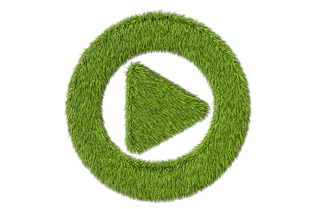green grassy media player button, 3D rendering isolated on black backgroundの写真素材