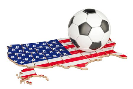 Football ball with map of USA concept, 3D renderingの写真素材