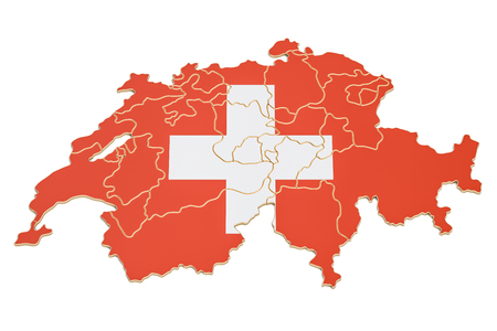 Swiss map closeup, 3D rendering isolated on white backgroundの写真素材