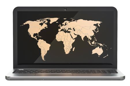 Global network connection concept,  Earth map on screen of notebook. 3D renderingの写真素材