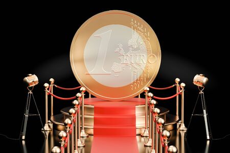 Podium with Euro coin, 3D renderingの写真素材