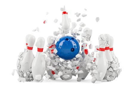 Bowling pins destroyed, 3D renderingの写真素材