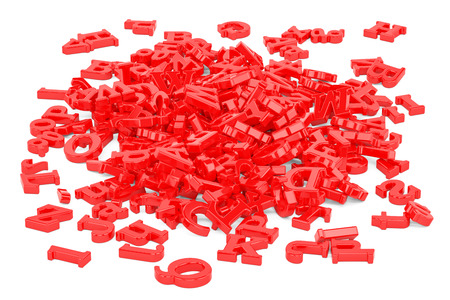 Heap of red letters, 3D rendering  isolated on white backgroundの写真素材