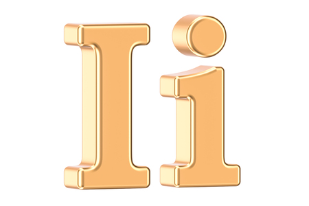 English golden letter I, 3D rendering isolated on white backgroundの写真素材