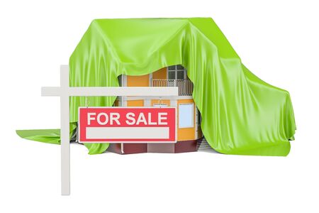 For Sale, Real Estate concept, 3D rendering isolated on white backgroundの写真素材