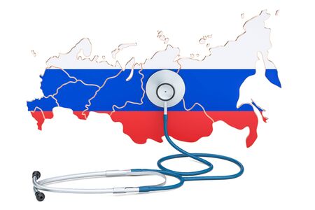 Russian map with stethoscope, national health care concept, 3D renderingの写真素材