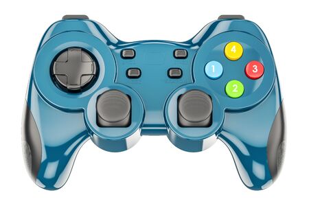 Blue game controller, 3D rendering isolated on white background