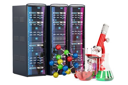 Computer Server Racks for science concept. 3D rendering isolated on white background
