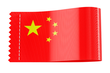 Clothing tag, label with flag of China. 3D rendering isolated on white backgroundの写真素材