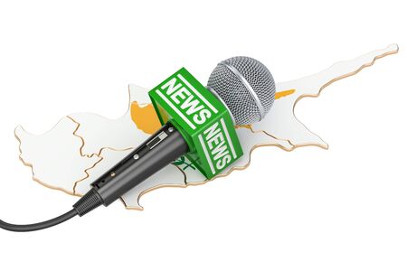 Cyprus News concept, microphone news on the map. 3D renderingの写真素材