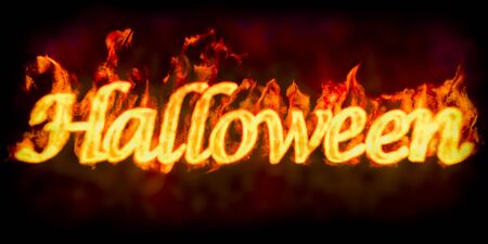 Fire Halloween inscription, 3D rendering