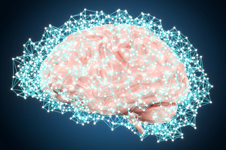 Artificial intelligence technology concept with brain, 3D rendering