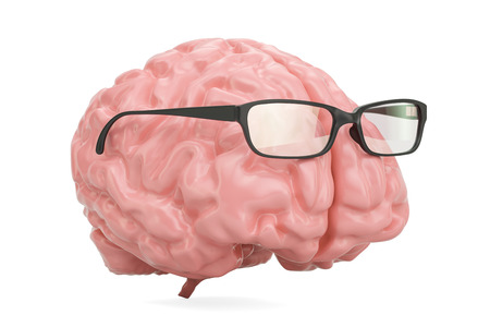 Brain with glasses, smart concept. 3D renderingの写真素材