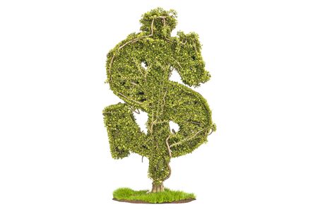 Money tree in the shape of a dollar symbol, 3D rendering