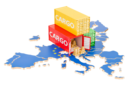 Cargo Shipping and Delivery from European Union isolated on white backgroundの写真素材