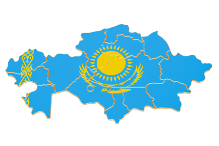 Map of Kazakhstan, 3D rendering isolated on white backgroundの写真素材