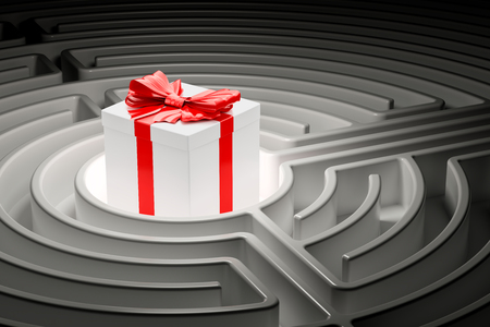 Gift box inside labyrinth maze. 3D renderingの写真素材