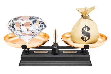 Balance concept, diamond and money. 3D rendering isolated on white backgroundの写真素材