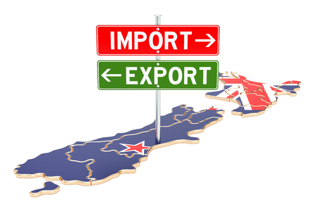 Import and export in New Zealand concept, 3D rendering isolated on white backgroundの写真素材