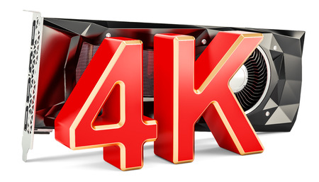 Computer video card GPU with high resolution 4K, 3D rendering isolated on white backgroundの写真素材